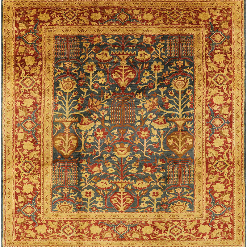 Tapis oriental jaune / rouge / bleu, Carré 7 pi