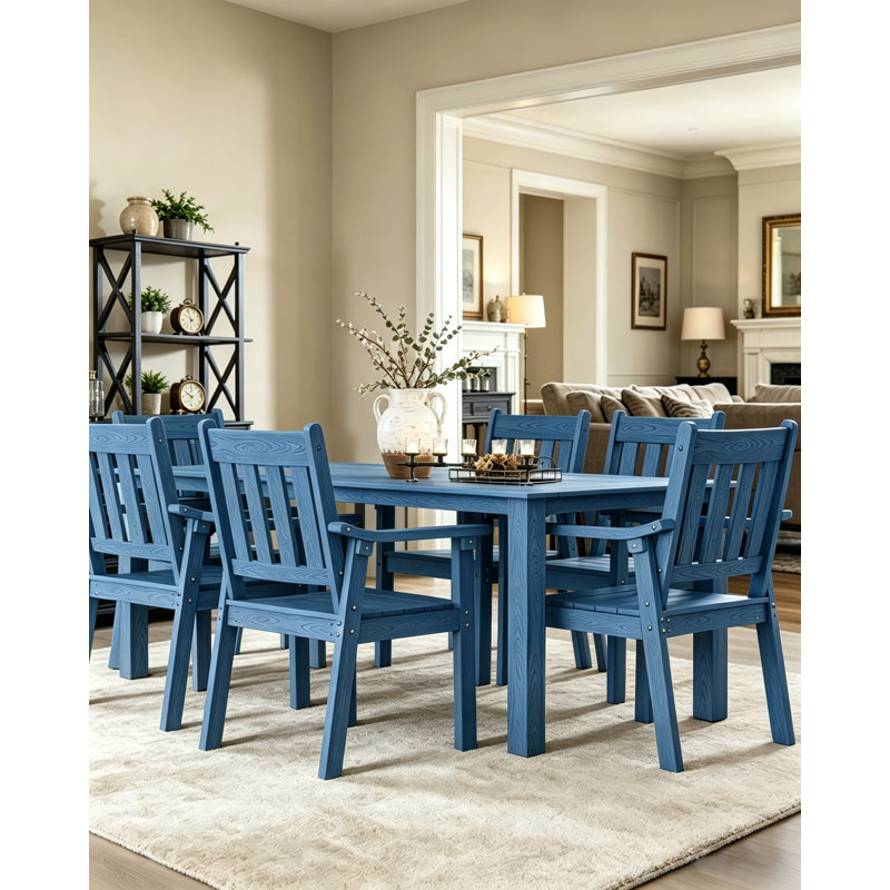 Ensemble de salle à manger d'extérieur rectangulaire pour 6 personnes avec accoudoirs All Weather, 6, Bleu
