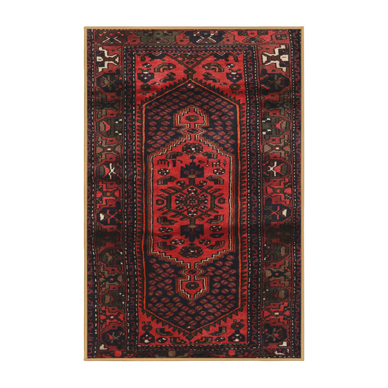 Tapis oriental en laine / polyester tissé à la machine à motif oriental beige / noir / rouge, Rectangle 7 pi x 9 pi