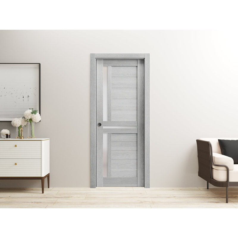 Portes grises à panneaux en verre givré Veregio, 42 po x 84 po