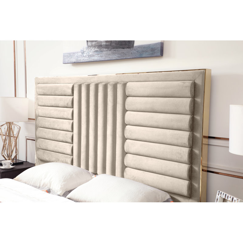 Sunne Full Upholstered Bed, Beige Velvet, California King