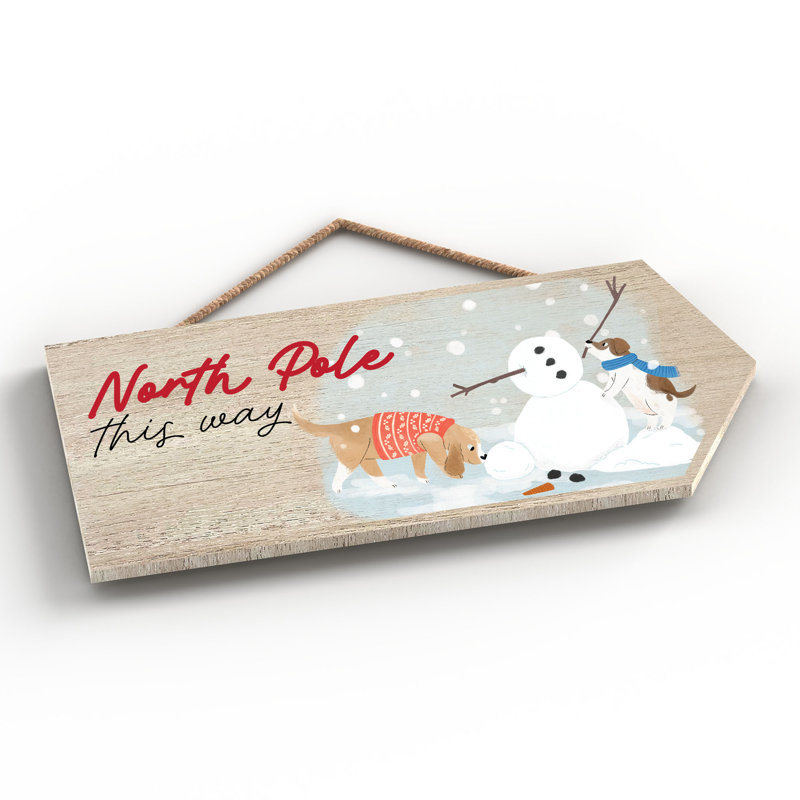 North Pole This Way Santa Paws Christmas Wooden Plaque Vivid Squid Wholesale Wall Decor