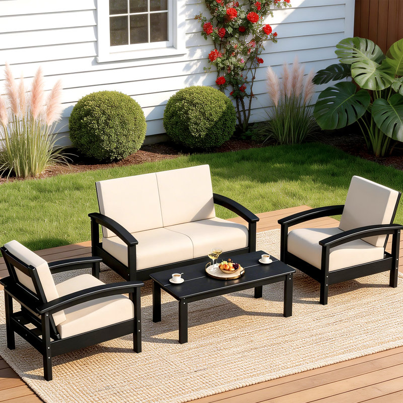 2-Piece Modern HDPE Outdoor Lounge Chair with Cushions – All-Weather Patio Armchair, Deep Seating Single Sofa for Deck, Garden & Porch