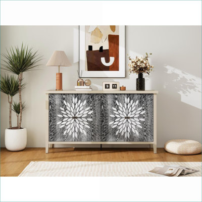 Cabinets | 4-Door Sideboard Buffet Storage Cabinet with Adjustable Shelves, for Dining, Kitchen &amp; Entryway | Black | Particle Board+MDF