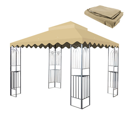 Auvent de remplacement pour abri de jardin 10 x 10 pi en brun clair. Tissu de qualité. Trous de drain pour la pluie. Filet Un cadre extérieur paisible - Tissu avec protection, hydrofuge, décoloration. Conception inférieure des jours de pluie.