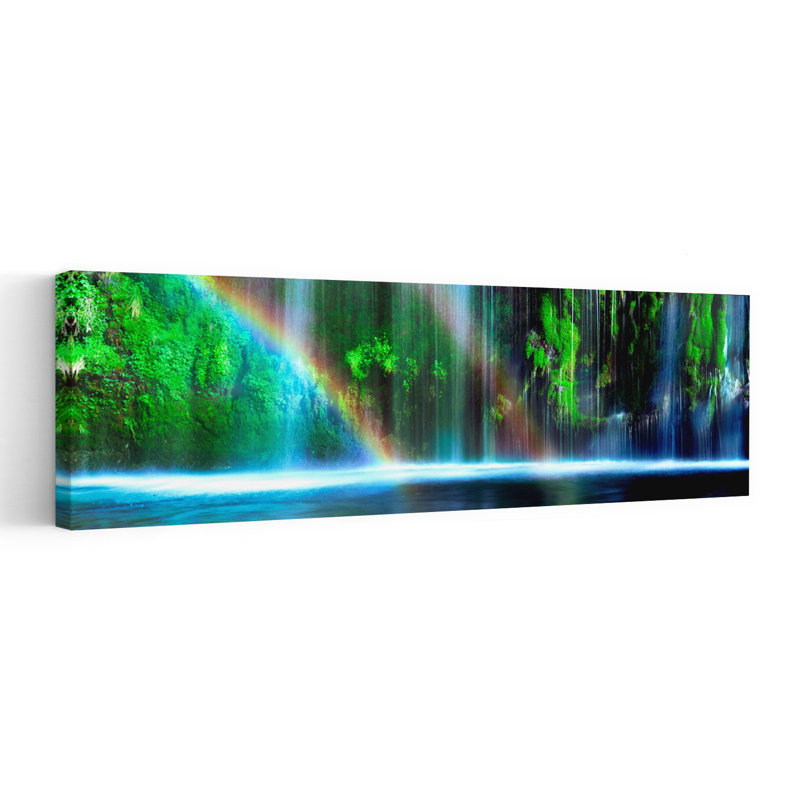 Rainbow Formed In Front Of A Waterfall In A Forest Dunsmuir Siskiyou County California USA by Dan Merkel - Wrapped Canvas Panoramic Print