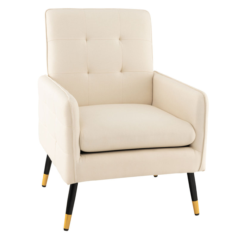 Shanga Upholstered Armchair, White Linen Fabric
