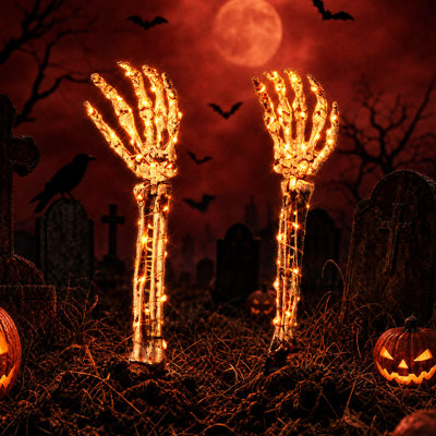 Ensemble de 2 guirlandes lumineuses squelettes pour l'Halloween, avec 80 DEL orange-rouge, 8 modes d'éclairage, fonctionne sur piles, résistantes aux projections d'eau (IP44).
