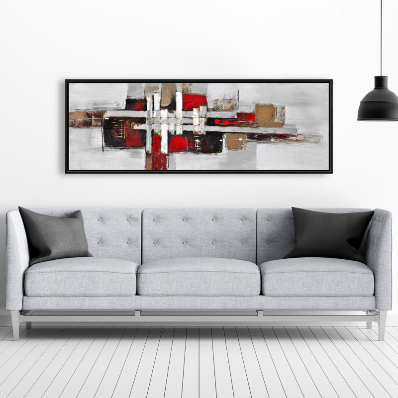 «Abstract Shapes With Red Accents» sur toile, H 20 po x l 60 po
