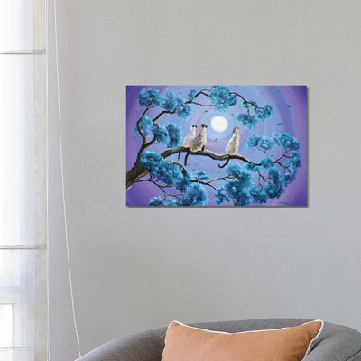 Three Siamese Cats In Moonlight by Laura Iverson - Wrapped Canvas Gallery-Wrapped Canvas Giclée