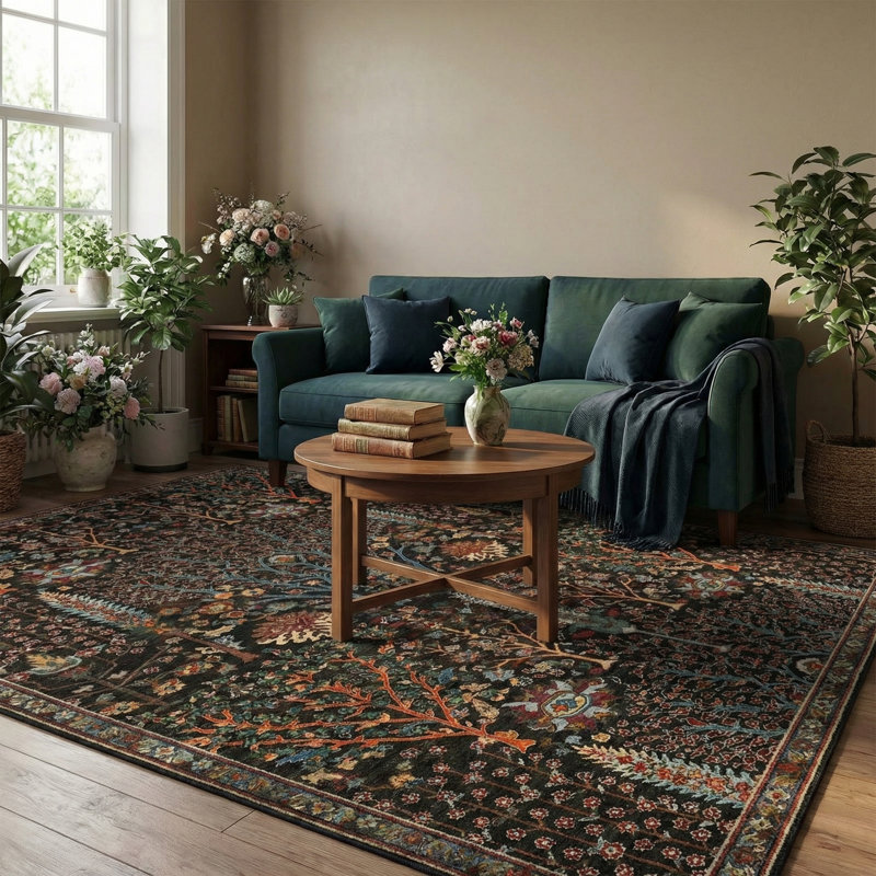 Vintage Tree of Life Area Rug - Oriental Distressed Floral Print Washable Rug for Living Room, Bedroom, Dining Room