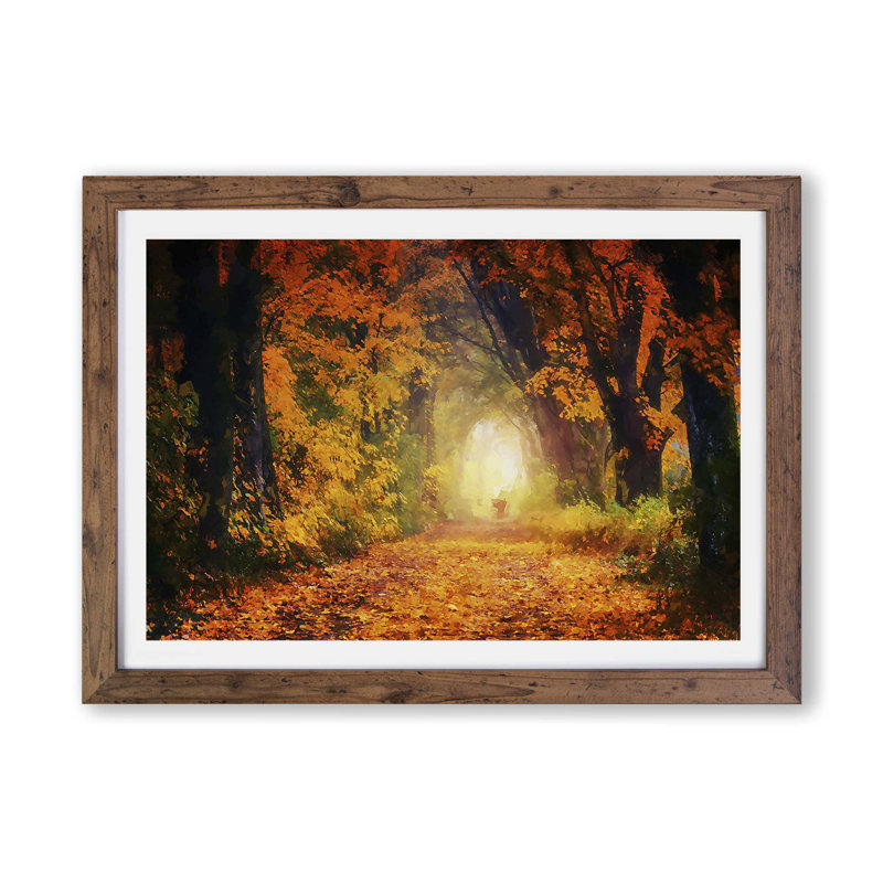Heading Through An Autumn Forest - Single Picture Frame Painting, Walnut, 62cm H x 87cm W x 2cm D