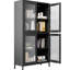 Vitrine en métal noir avec 4 portes en verre pour la chambre à coucher - bureau à domicile 4 mm trempé et tablettes