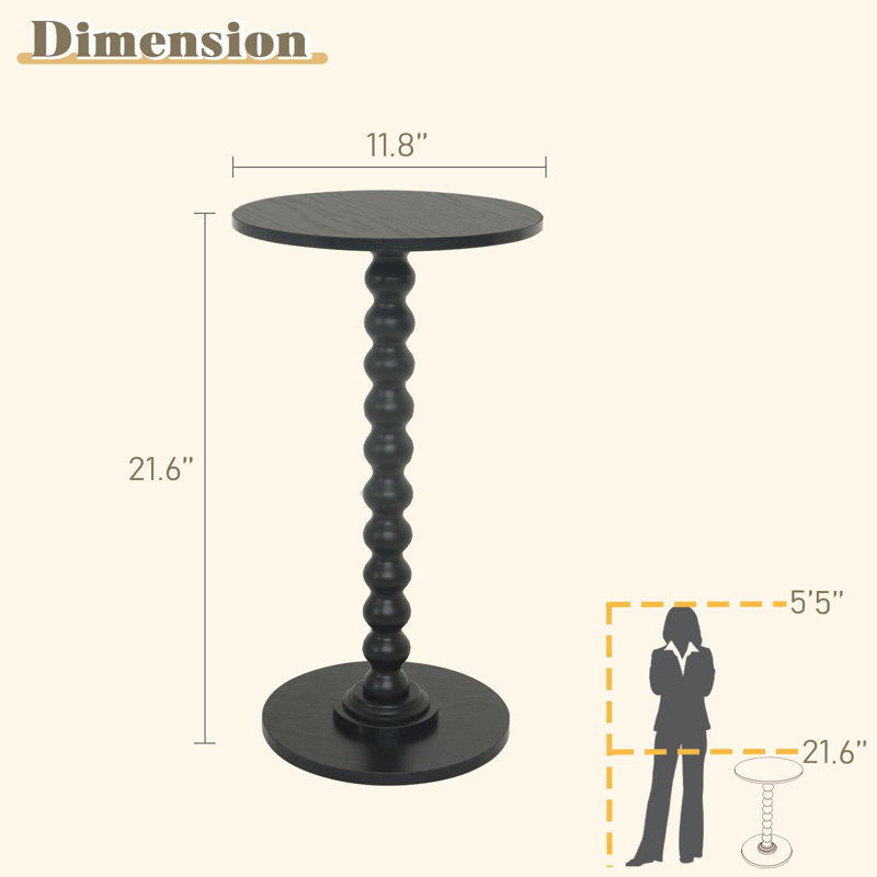 Table d'appoint ronde en bois, table d'appoint Mid-Century avec base piédestal, Noir