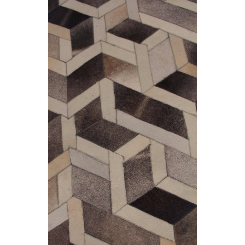 Natural Hide Cowhide Geometric Area Rug, Rectangle 9'6" x 13'6"