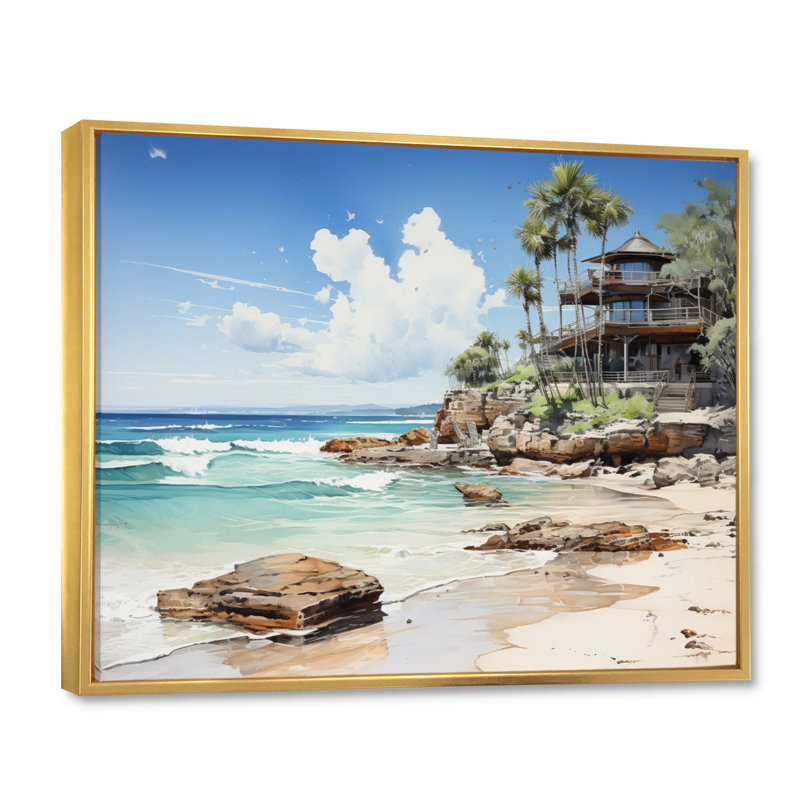 " Cancun Beach Resort II ", 12" H x 20" W x 1" D, Gold Floater Framed