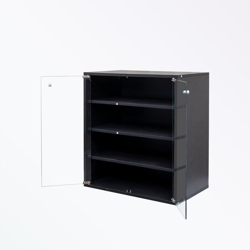Boîte à chaussures avec lumière DEL RVB, boîte de rangement de chaussures empilable en bois avec porte en verre, boîte de rangement pour chaussures pour chaussures de sport (4 étages-1)