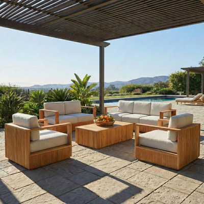 St Lucia 7 Person Teakwood Patio Conversation Set