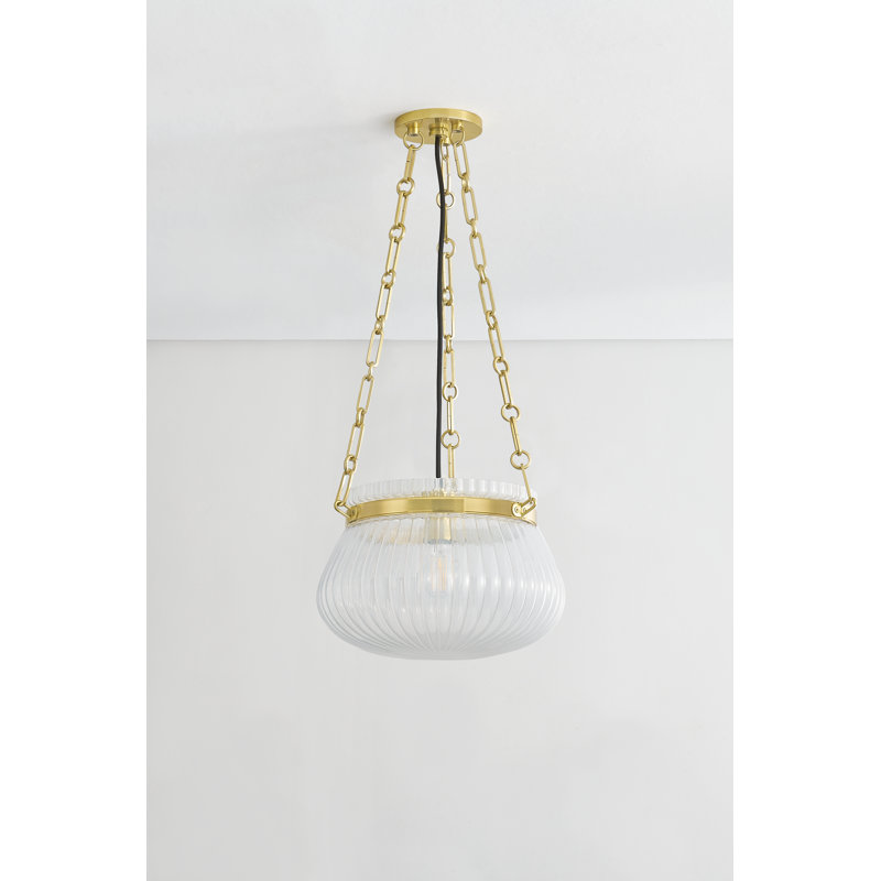 Granby 1 Light Pendant, Aged Brass, 9.5" H x 13" W x 13" D