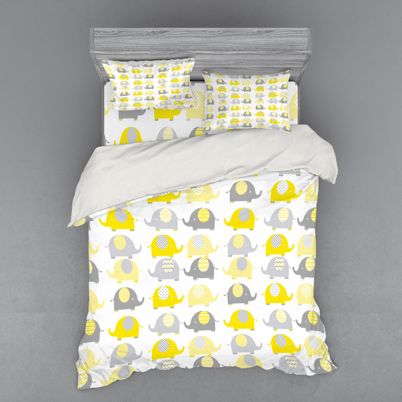 Ensemble de housse de couette en microfibre jaune / gris, Housse de couette grand + 3 pièces supplémentair