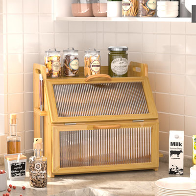 Boîte à pain de comptoir, grand contenant de rangement pour pain fait maison, organisateur de boîte à pain de style campagnard en bois, boîte à pain à double compartiment avec porte-pain en acrylique, (brun)