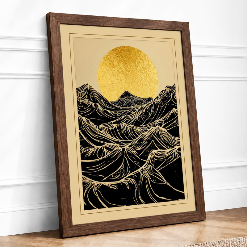 Sun Over Mountain Waves Japandi - Print, Walnut, A1 - 84.1 x 59.4 cm