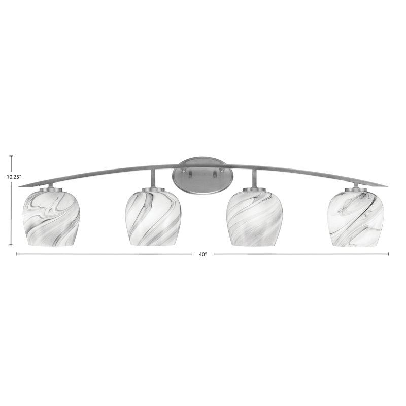 Barre d'éclairage de salle de bain 4 lumières avec verre tourbillon onyx 6 po Kurve, Argent
