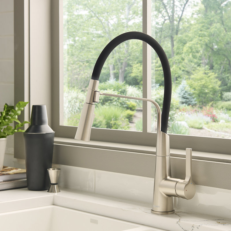 Ruvati Carina Single Handle Flexible Soft Hose Sprayer Kitchen Faucet in Stainless Steel and Black