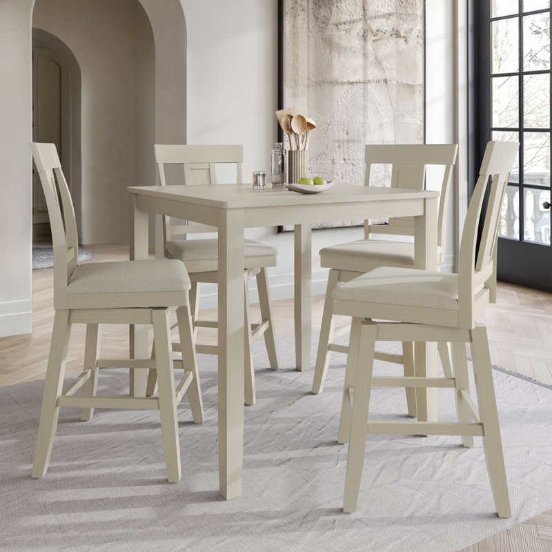 5-Piece Counter-Height Dining Set with Upholstered Splat-Back Chairs and Square Table, Antique Grey, Antique Grey