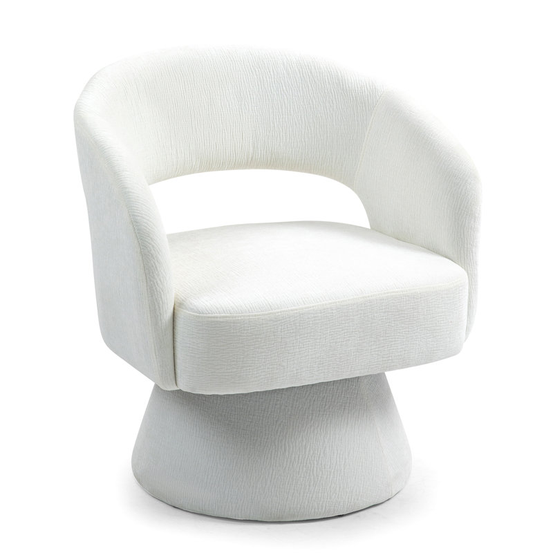 Wakia Corduroy Fabric Accent Chair with Swivel Base, White Corduroy