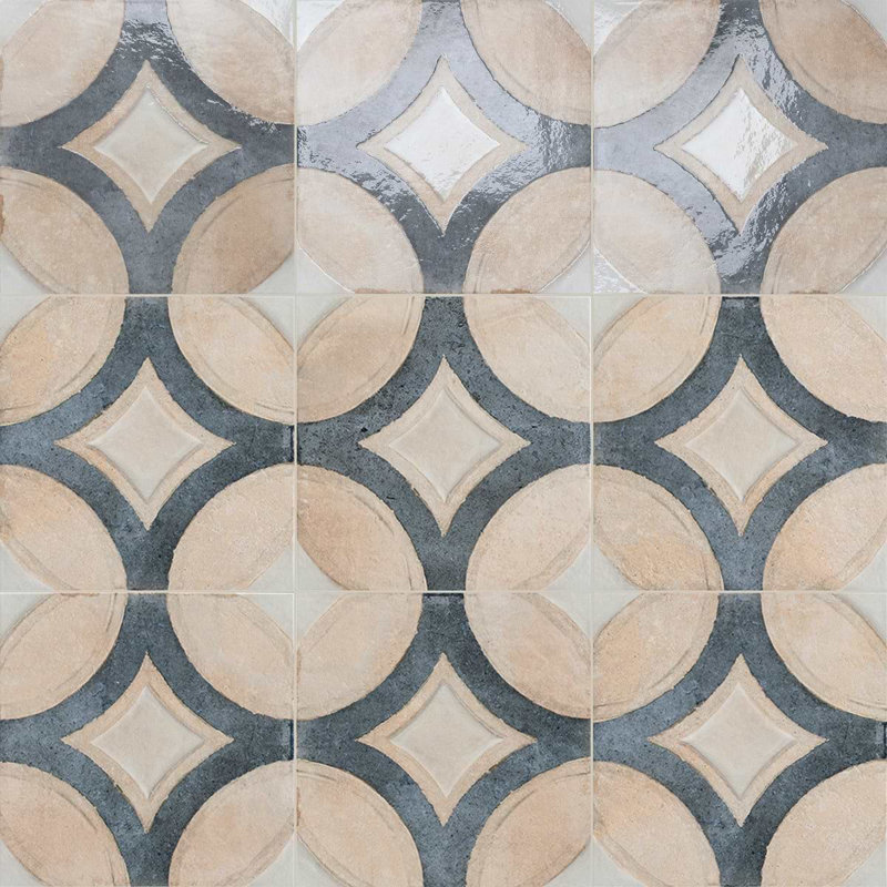Angela Harris Mediterra 8x8 Matte Terracotta Porcelain Tile, Circles Crema