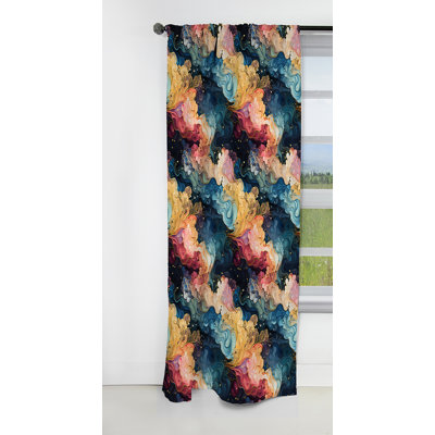 Blue And Purple Cosmic Voyage Marble Pattern I - Abstract Marble Blackout Curtain - 1 Panels