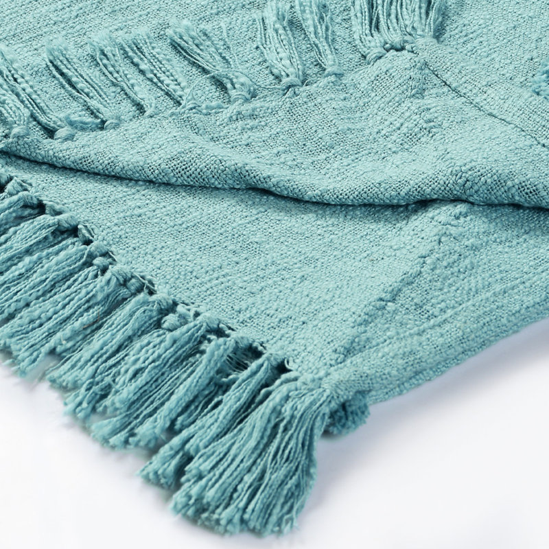 Jeté en coton tissé crème, Bleu sarcelle
