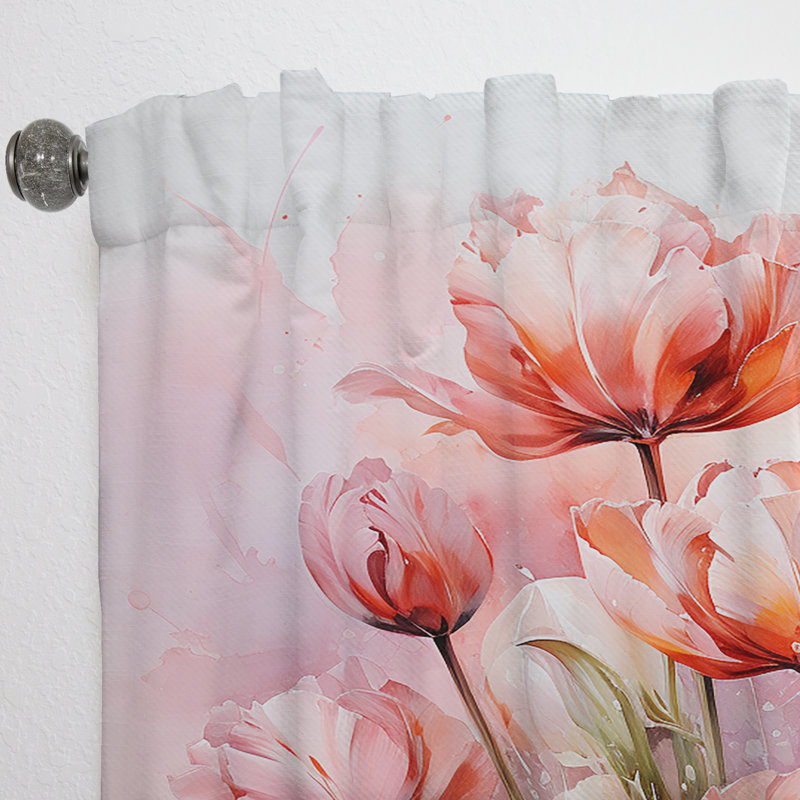 Komarek Tulips Rendered in a Monochromatic Palette II - Traditional Velvet Curtain - 1 Panel, 52" W x 84" L