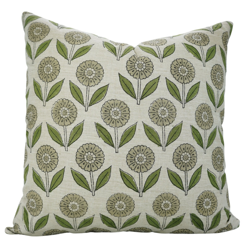 Coussin décoratif en mélange de lin à motif floral Fab divine, coussin décoratif peint à la main Genda, H 36 po x l 14 po