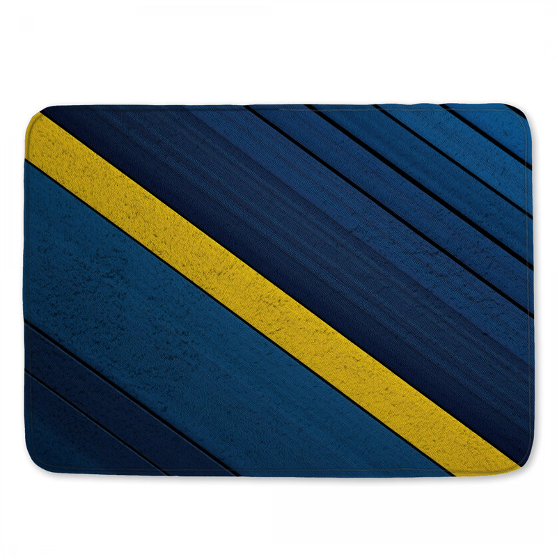 Tapis de bain à rayures bleues et jaunes, L 24 po x L 17 po
