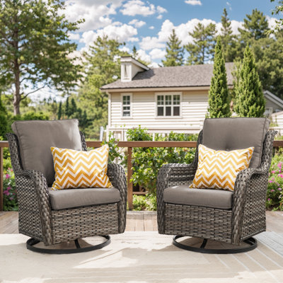  Wicker Swivel Glider Chair & Side Table Set With Water-Resistant Olefin Cushions