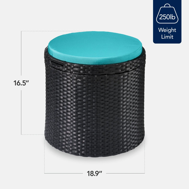 Round Wicker Ottoman, Teal, Black