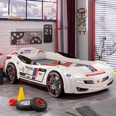 Kumra Twin-Size Race Car Bed, Remote Control, LED Lights, Sound FX, License Plate by Zoomie Kids