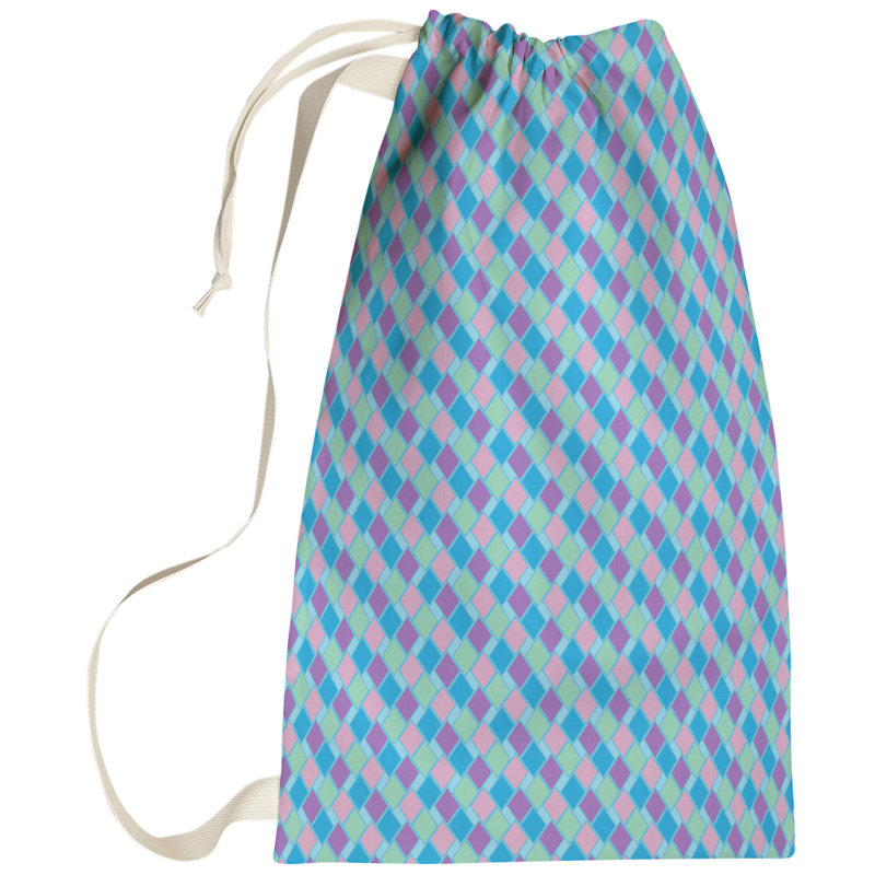 Sac à linge rétro diamants, Petit (H 64 po x l 20 po x P 1,5 po), Bleu / Vert