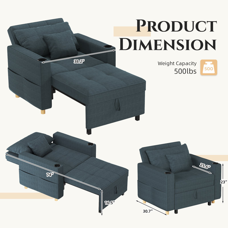 Emma-Leigh 1 Seater Fabric Accent Chairs Bed, Navy Linen