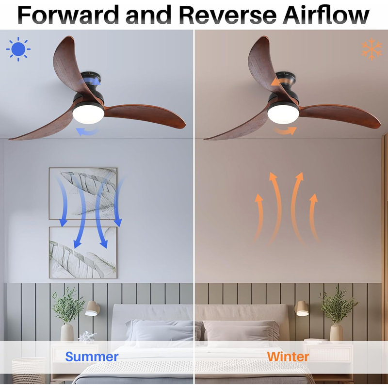 Ventilateur de plafond moderne de 52 pouces avec moteur à courant continu réversible à télécommande à 3 pales en bois massif à intensité variable