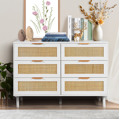 Commode 6 tiroirs en rotin, commode Boho, commode en rotin avec rangement spacieux, commode en rotin