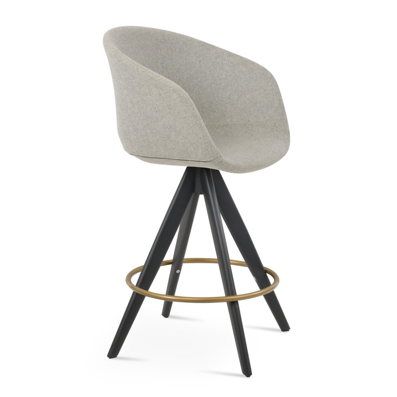Tabouret de bar Tribeca Pyramid, Noir, Tabouret de comptoir (siège d'une hauteur de 27 p, Laine argentée
