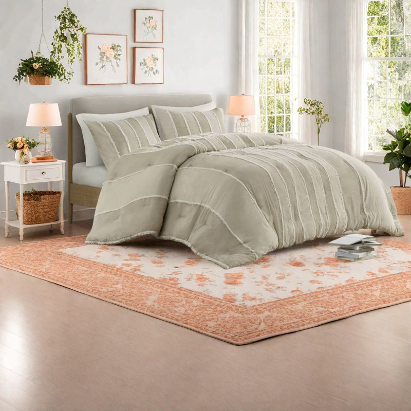 Comfortable 3-piece Striped Cotton Bedding Set, Modern Taupe Design For Home