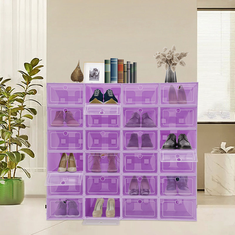 24 Pair Stackable Shoe Storage Box (Set of 24), Purple