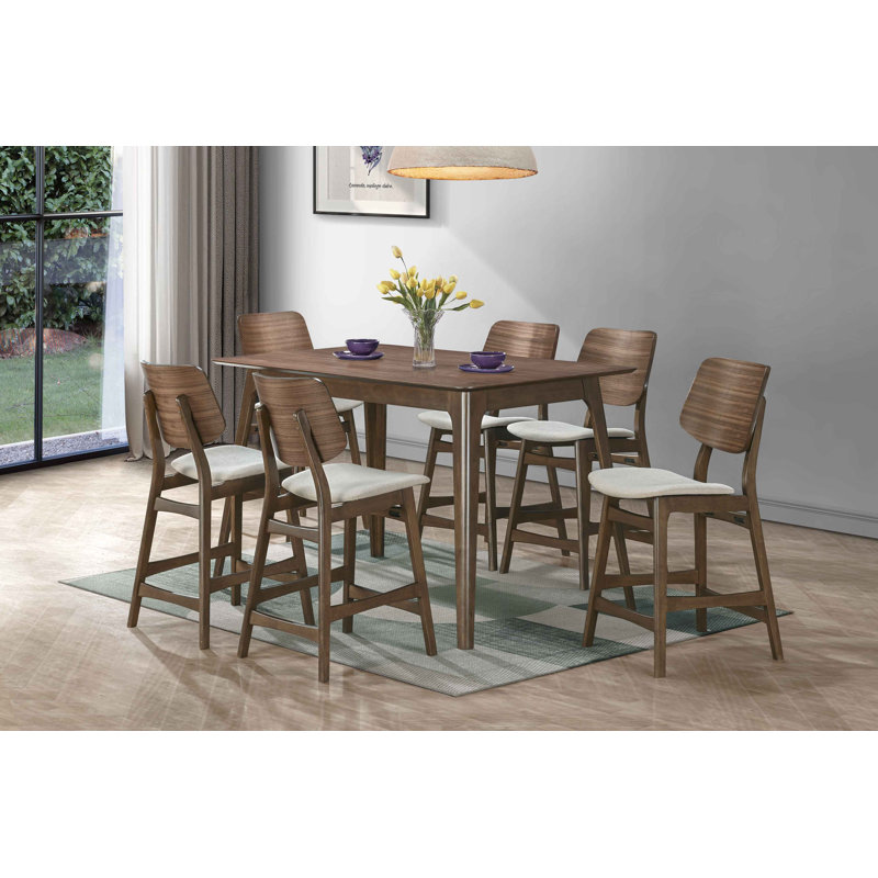 Ensemble de salle à manger en bois avec table rectangulaire et chaises Lyan, Beige/brun, 7 pièces : table, 6 chaises