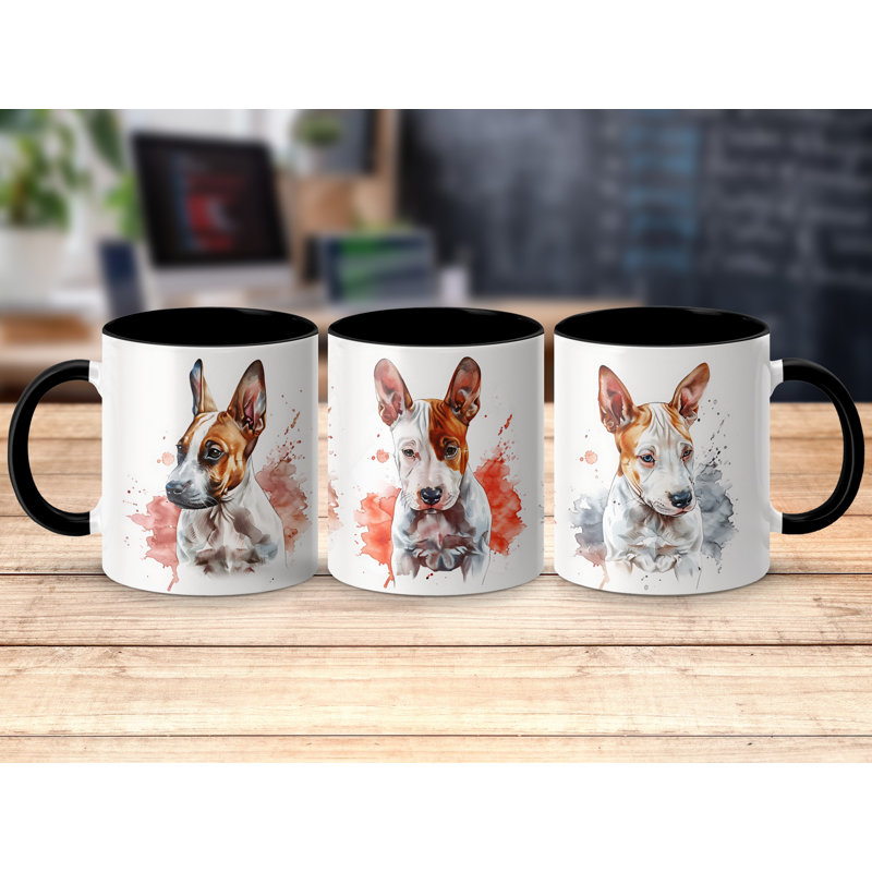 Three Basenji Dog Watercolor Design 11oz Coffee Mug, 4, Black