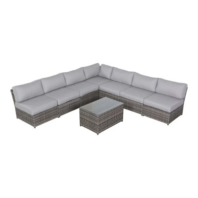 Ensemble de conversation de terrasse en osier pour 6 personnes avec coussins entièrement assemblé