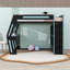 Lit mezzanine double en bois avec tiroirs, bureau, tablettes, ports USB et lumières DEL-129891416